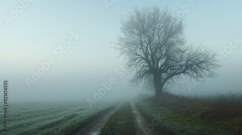 Foggy Landscape.Early Morning Mist. 