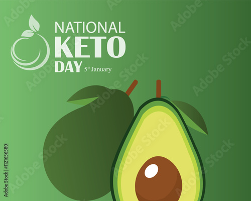 National Keto Day. 5 January. National keto day banner, poster, card and flat illustration. Foods good for the ketogenic diet drawing. Healthy fat foods still life icon vector.