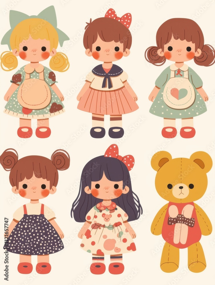 Pastel Flat Style Cartoon Animal Doll Stickers: Simple and Cute Designs Pastel Flat Style Cartoon Animal Doll Stickers: Simple and Cute Designs