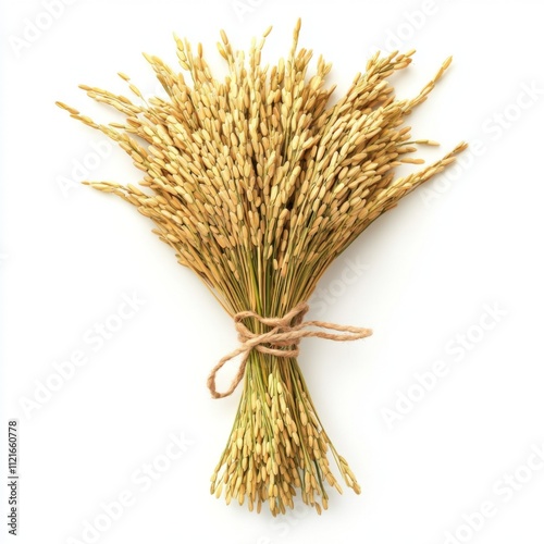 Golden Rice Paddy Ears Bunch Isolated Agriculture Harvest Food Nature