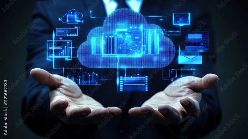 Businessman Holding Cloud Computing Data Businessman Holding Cloud Computing Data