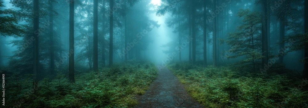 Fototapeta premium Mystical Foggy Forest Path