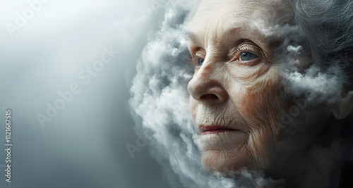 Exploring the struggles of dementia and memory loss in aging individuals, copy space. Generative AI.