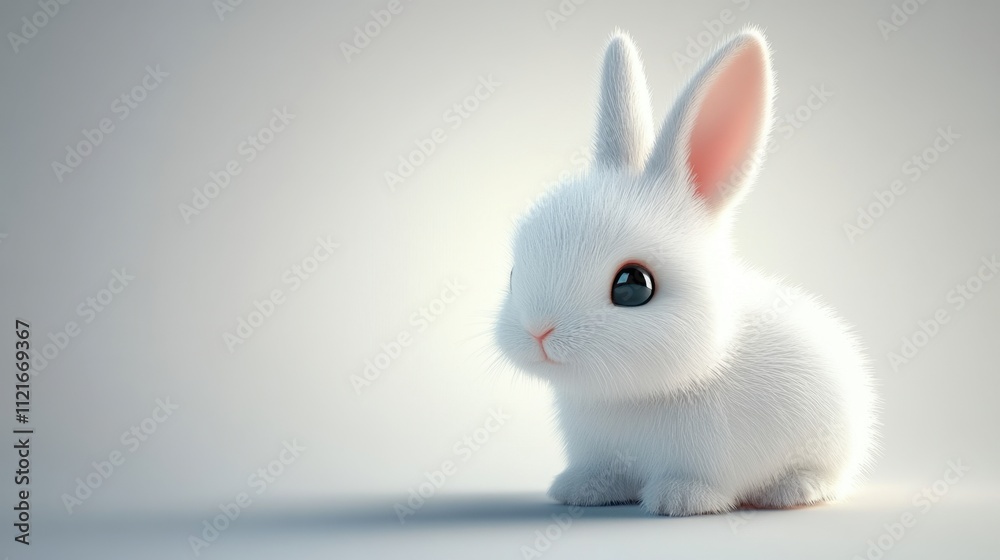 Fototapeta premium A realistic and highly detailed single bunny icon on a pure white background, featuring soft fur texture, floppy ears, and a cute, serene expression
