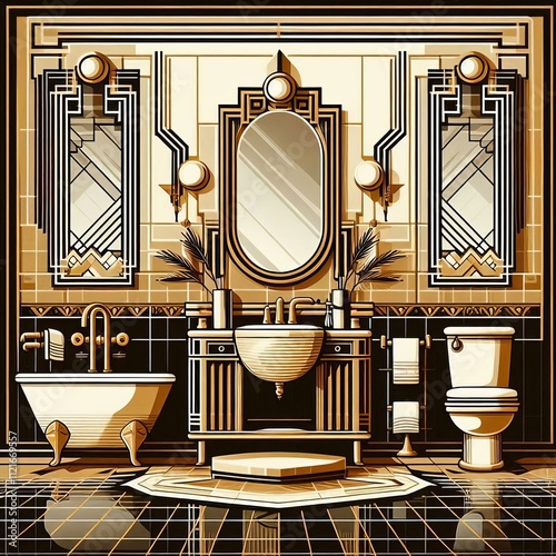 Art Deco Elegance Stylized illustrations of an Art Deco bathroom