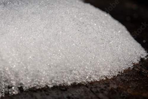 Melting Snow Crystals Sparkle Like Diamonds On Wood