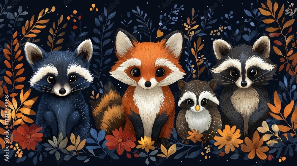 Whimsical Animals in a Seamless Pattern Design Whimsical Animals in a Seamless Pattern Design