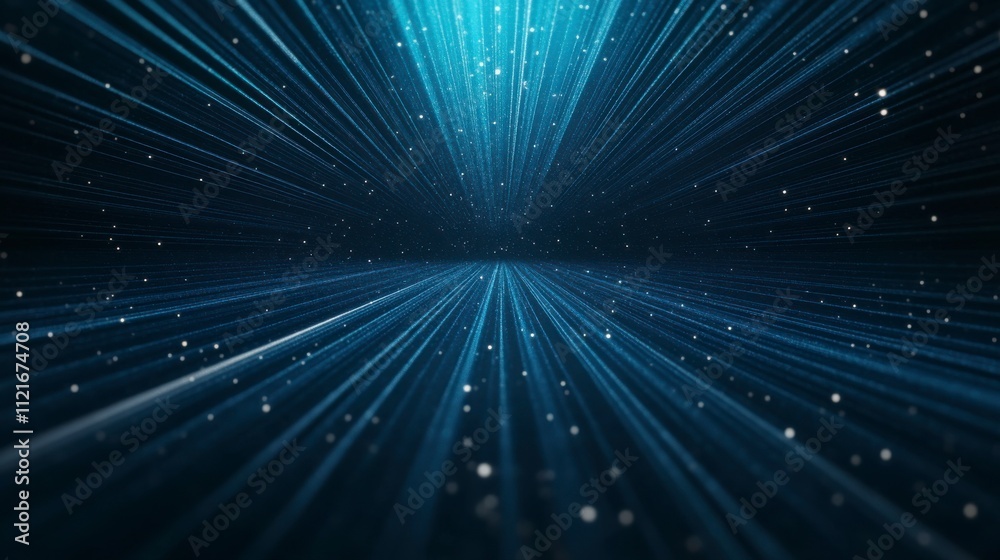 Obraz premium Abstract Blue Light Rays with Particles in a Dark Environment Creating a Cosmic Illusion of Depth and Motion Suitable for Backgrounds and Graphic Design