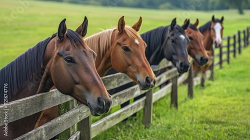 Horses Looking Over Fence