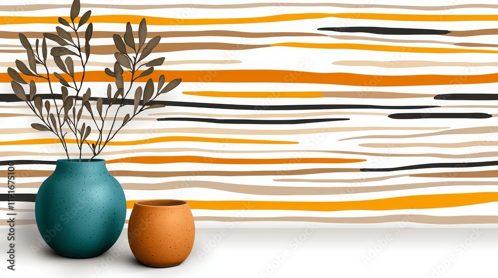 Retro Seamless Stripe Pattern with Vases Retro Seamless Stripe Pattern with Vases