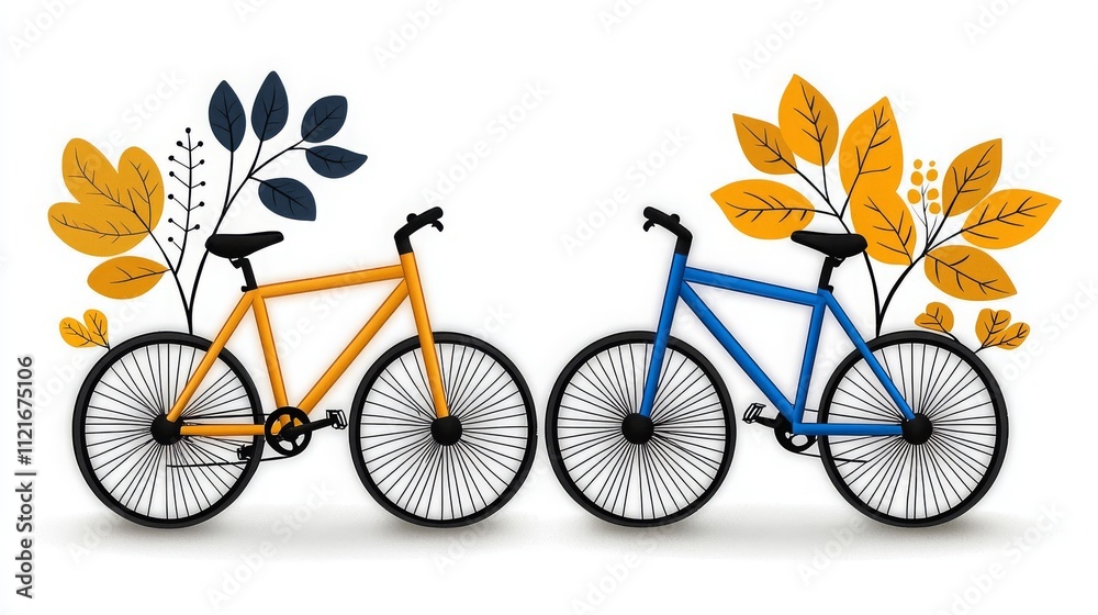 Fototapeta premium Vintage Bicycle Seamless Pattern with Leaves Design