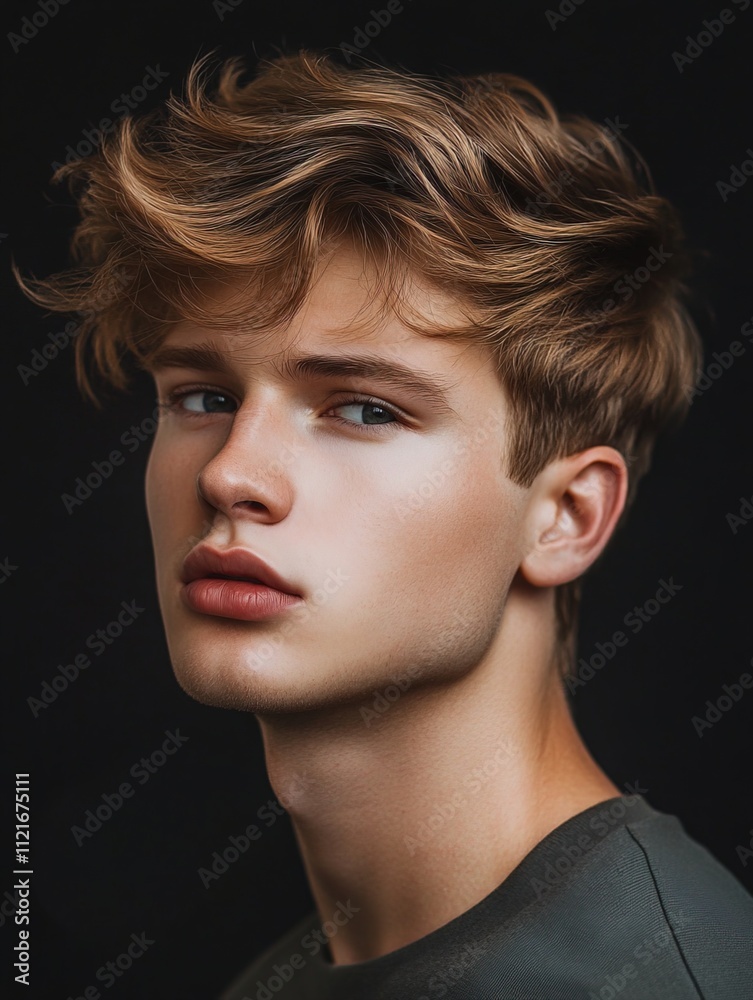 young guy with fashionable hairstyle, portrait on dark background young guy with fashionable hairstyle, portrait on dark background