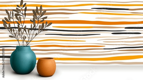 Retro Seamless Stripe Pattern with Vases