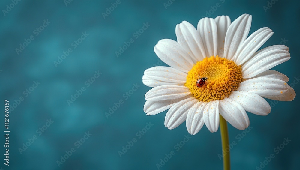 Naklejka premium Single Daisy with Ladybug