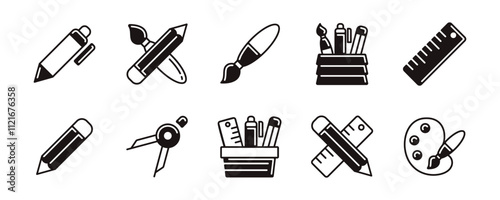 office stationery icon set education school supply equipment signs vector line illustration for web and app