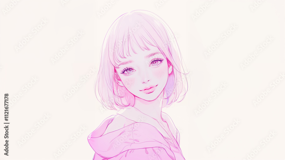 微笑む女性のポートレートイラスト 微笑む女性のポートレートイラスト