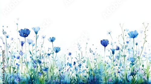 Fototapeta Naklejka Na Ścianę i Meble -  Serene blue watercolor floral background, a delicate texture for artistic designs and elegant invitations