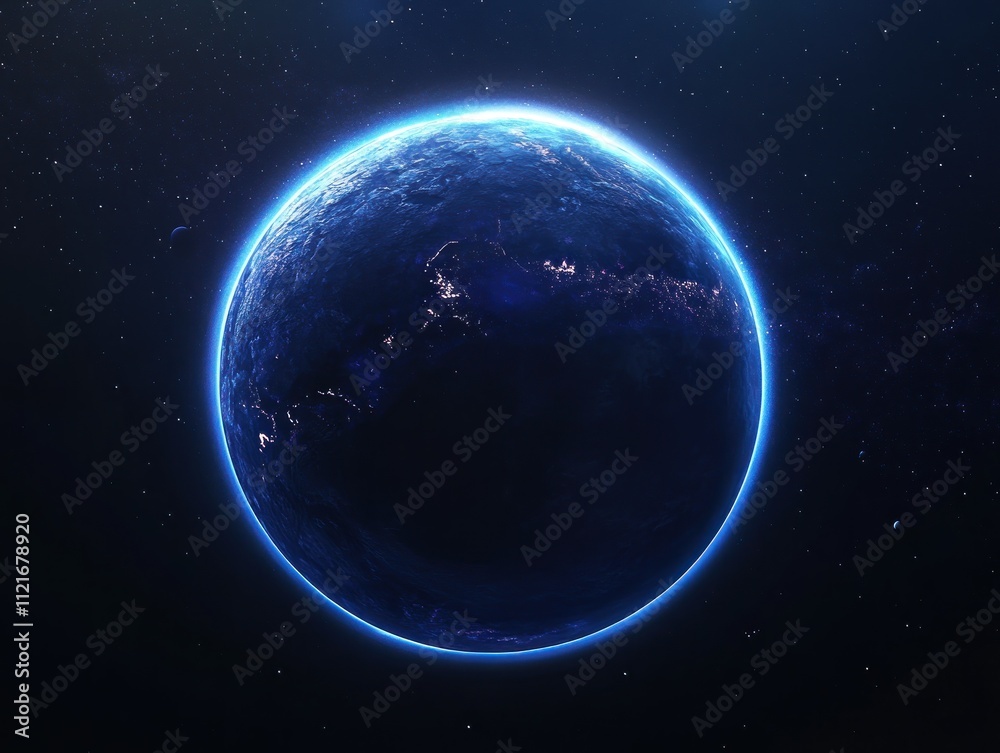 Fototapeta premium Glowing Blue Planet in Space