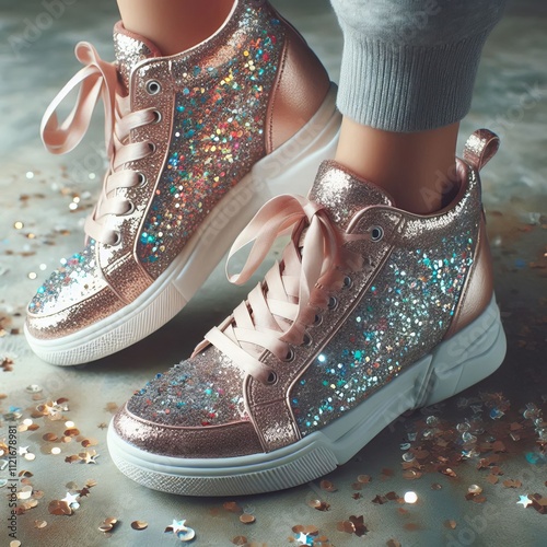 148 Glittery Sneakers Sneakers featuring a glittery sparkly fini