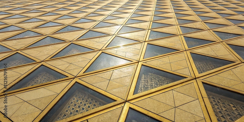 Obraz premium An abstract pattern of interlocking golden triangles creates a sense of depth and visual interest, creative vision, triangle shapes, intricate details