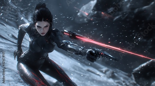 Illustration of a 3D fantasy game hero with advanced armor and magical weapons.