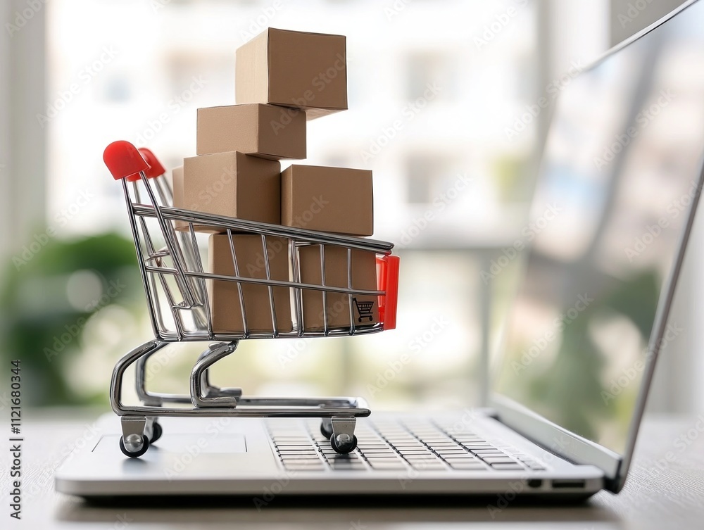 Shopping Cart on Laptop: Online Shopping Concept Shopping Cart on Laptop: Online Shopping Concept