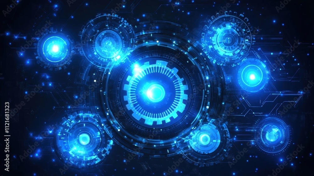 Abstract Technology Background with Glowing Gears Abstract Technology Background with Glowing Gears