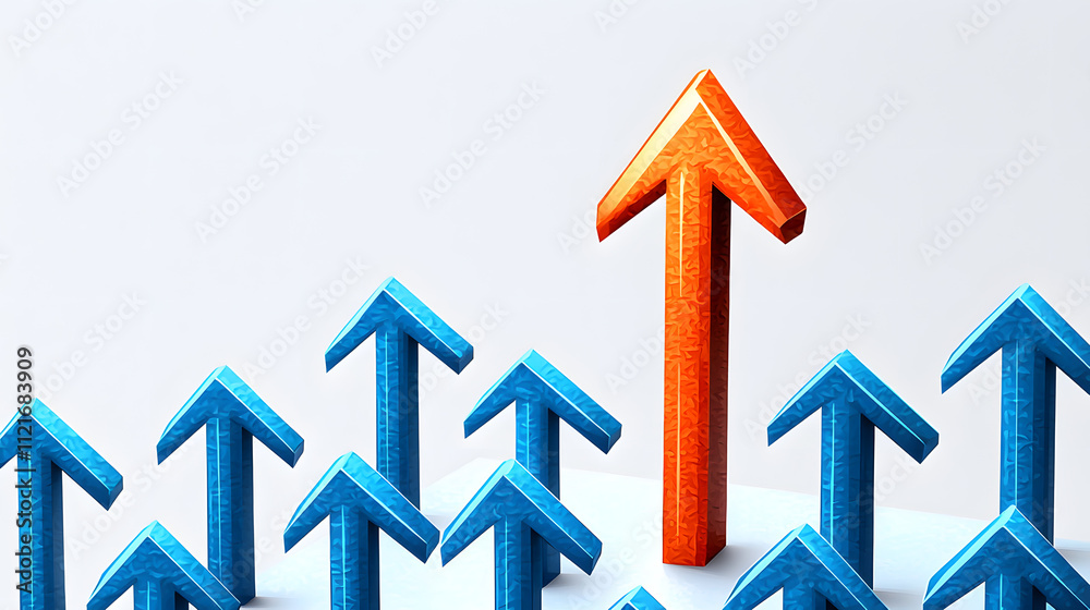 Orange arrow standing out among blue arrows Orange arrow standing out among blue arrows