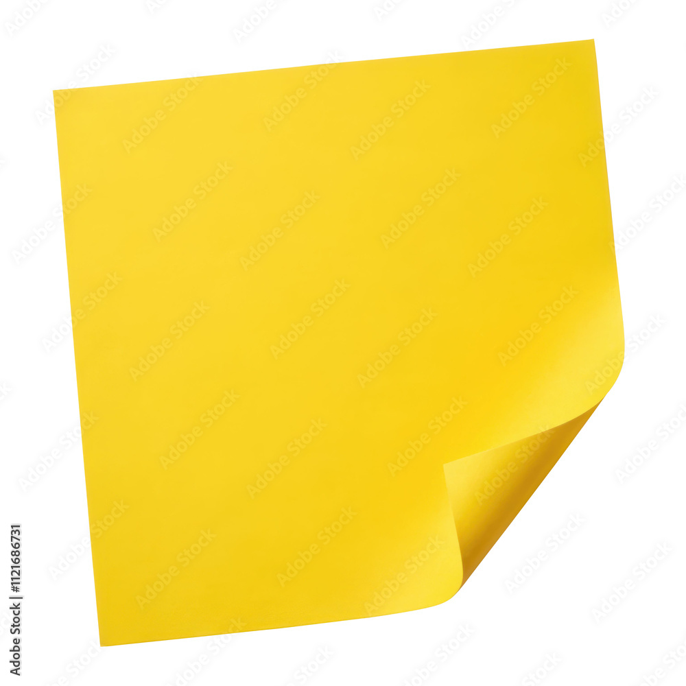Bright yellow sticky note with a folded corner, showcasing a clean and vibrant design ideal for reminders, organization, or creative projects. Isolated on transparent background, png. Bright yellow sticky note with a folded corner, showcasing a clean and vibrant design ideal for reminders, organization, or creative projects. Isolated on transparent background, png.