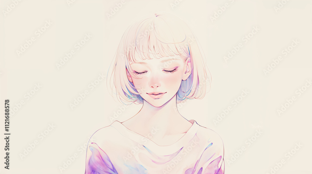 若い女性のポートレートイラスト