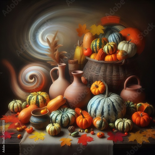 134 Gourd Gathering A slow shutter speed photo of a pumpkin and