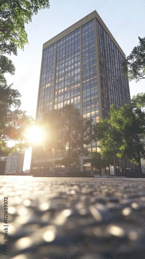 Fototapeta premium Majestic Glass Tower Reflecting the Vibrant Cityscape