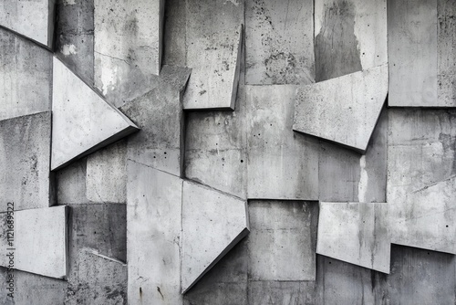 An abstract brutalist wallpaper composed of a collage of fragmented concrete textures and angular shapes, highlighting the raw, unrefined surfaces of brutalist design and architecture, and reflecting 