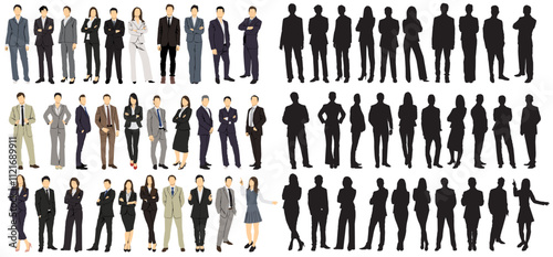group of  business people set  silhouettes of people