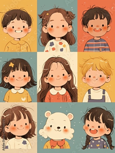 Whimsical Children's Book Icons: Bold Line Cartoon Characters