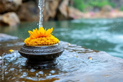 A serene image of a shivlinga with water and milk being poured as part of an abhishekam ritual photo