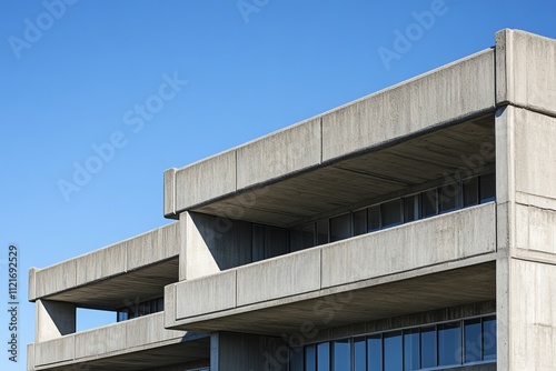 Wallpaper Mural An imposing brutalist building with raw concrete textures, framed by a clear sky and open space.Raw concrete.Brutalist architecture.Brutalism art.Brutalist design. Torontodigital.ca