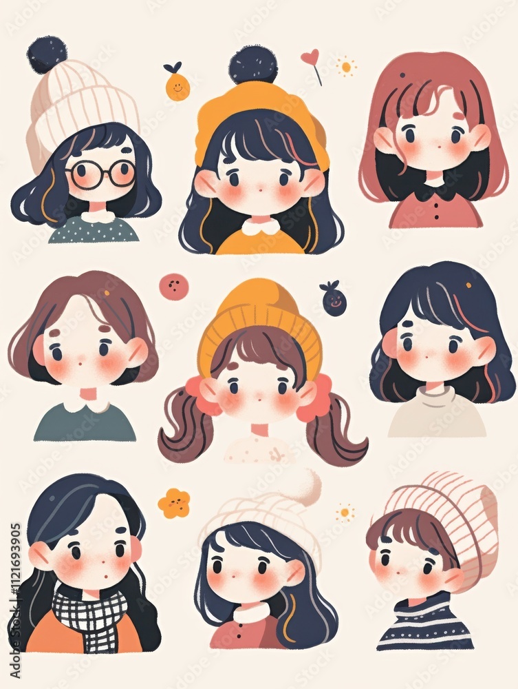 Whimsical Children's Book Icons: Bold Line Cartoon Characters Whimsical Children's Book Icons: Bold Line Cartoon Characters