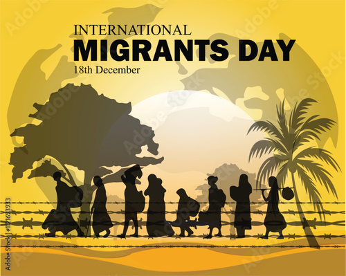Banner design with a beautiful art and illustration about	International Migrants Day.