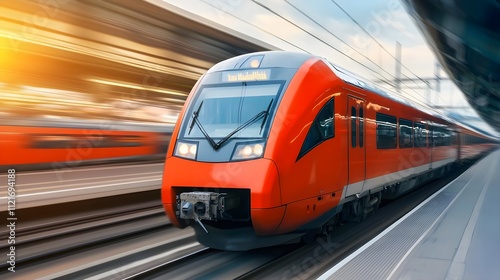 High-Speed Orange Train at Modern Railway Station