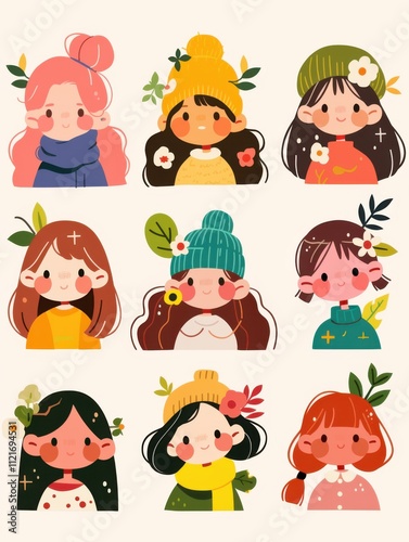 Whimsical Children's Book Icons: Bold Line Cartoon Characters