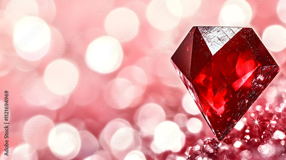 Glittering red diamond on sparkling pink background Glittering red diamond on sparkling pink background