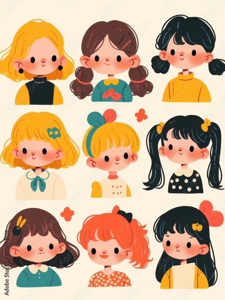 Whimsical Children's Book Icons: Bold Line Cartoon Characters Whimsical Children's Book Icons: Bold Line Cartoon Characters