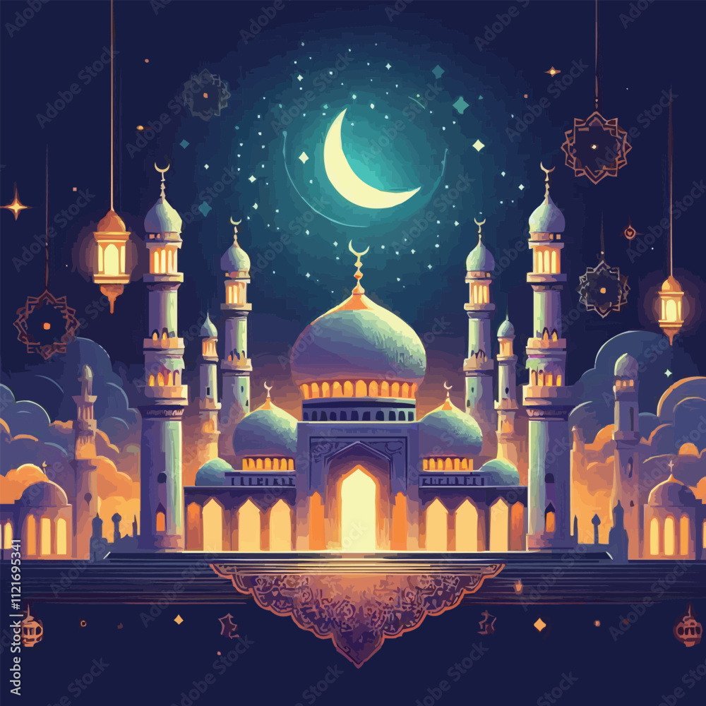 Obraz premium Eid Mubarak with Mosque