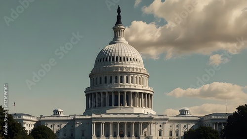 Capitol Building Washington DC in a contemporary minimalist style collage illustration
