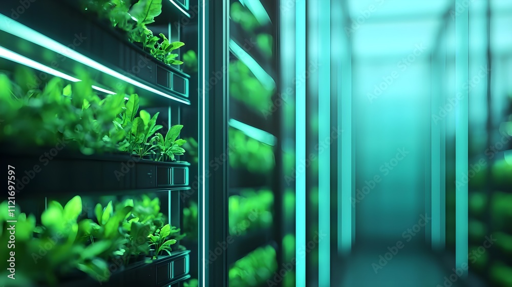 Modern Vertical Farming: Indoor Plants Growing Under LED Lights Modern Vertical Farming: Indoor Plants Growing Under LED Lights