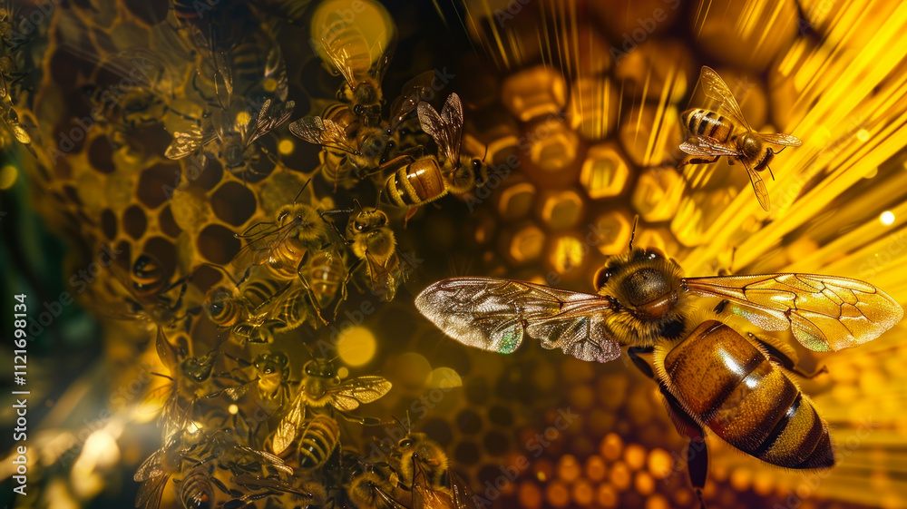 Close-Up of Bees and Honeycomb in Hive
Close-Up of Bees and Honeycomb in Hive