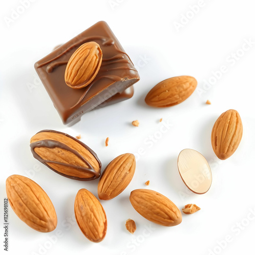 Some almond with chocolate isolated on the blank background