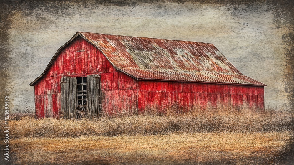 Obraz premium Vintage Rustic Barn in Autumn Field Landscape