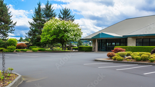 Senior care facility exterior with well-maintained garden and welcoming entrance. Emphasizing comfort and dignity in elderly living environments.